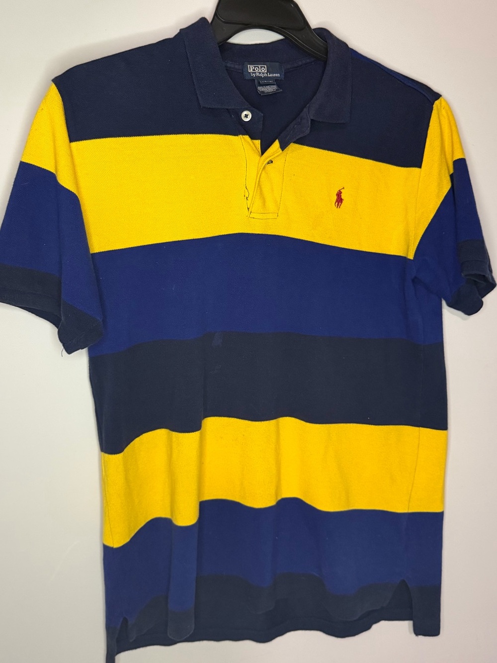 Ralph Lauren Yellow and Navy Wide-Stripe Polo Shirt